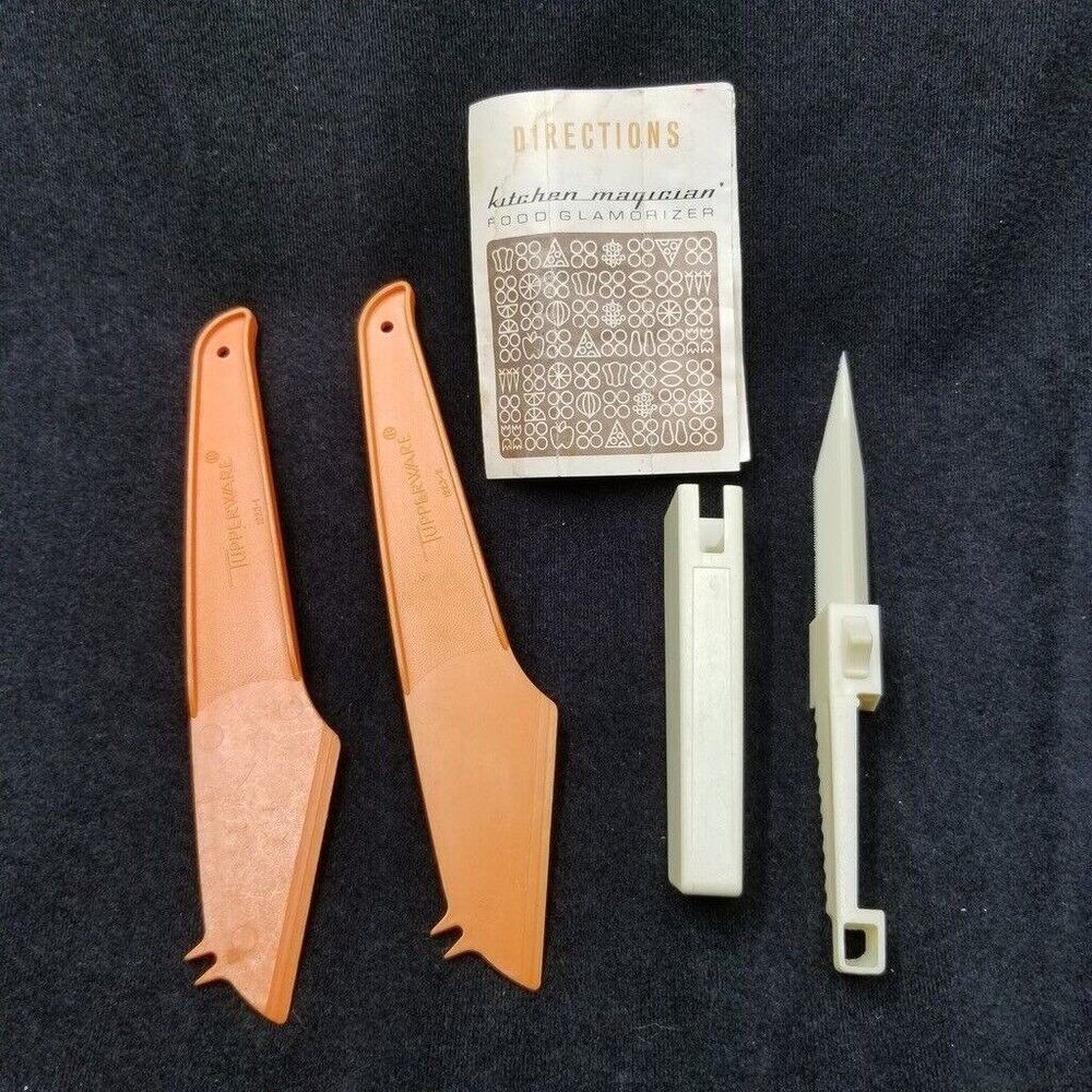 Vintage Tupperware Food Glamorizer Cheese Knife Cutter Spreader Orange 1223-2